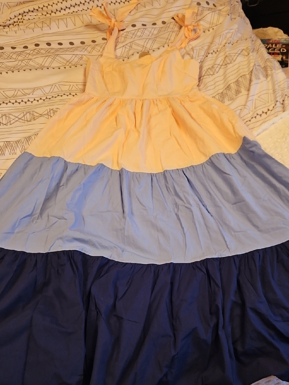 Tiered Peach, Light Blue & Navy Sundress Size 4